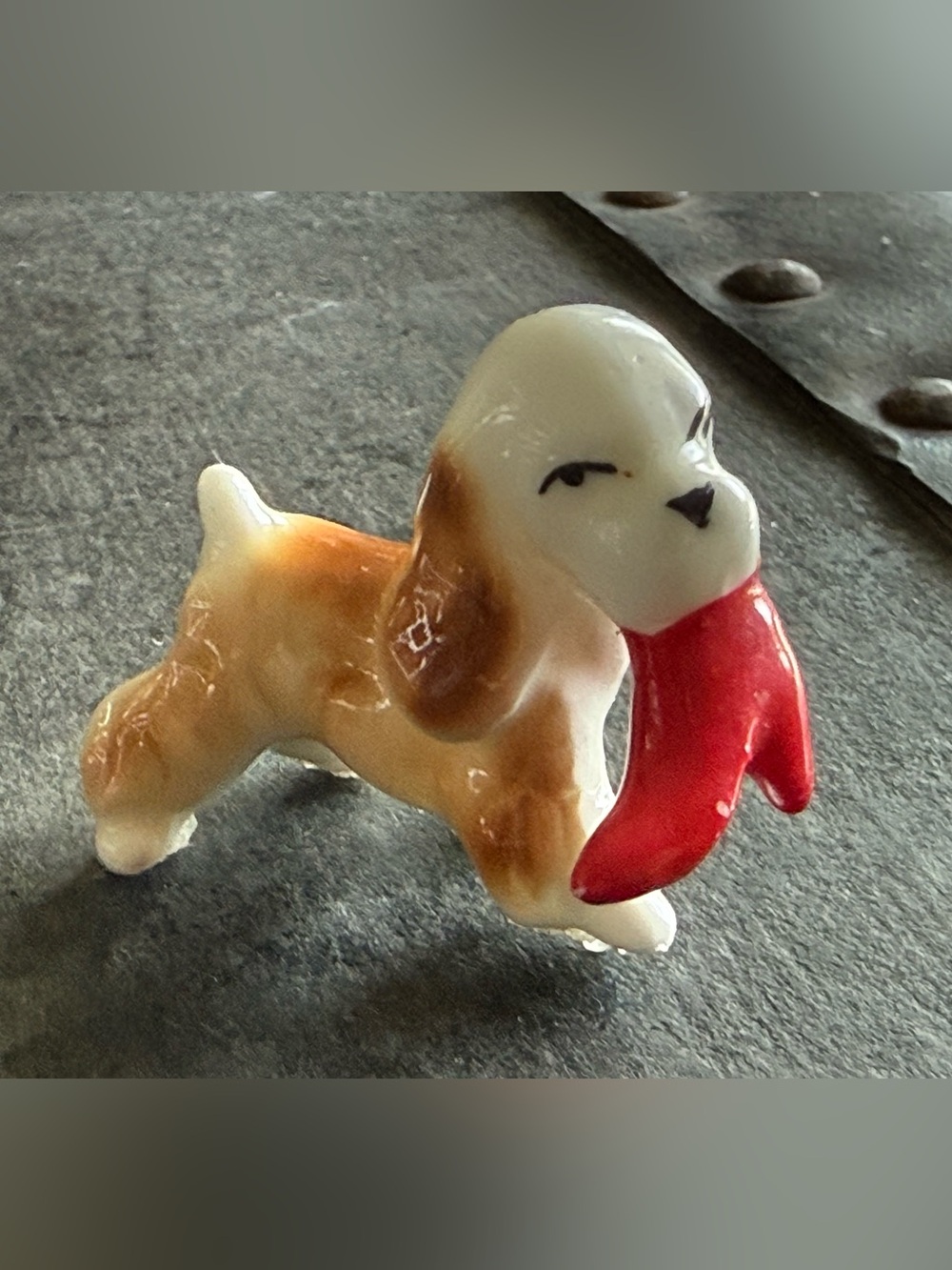 Adorable Bughouse Brand Porcelain Spaniel Figurine with Red Boot